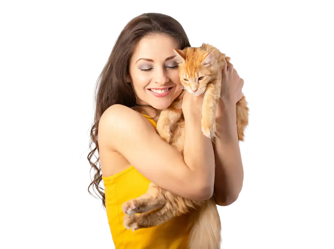 Mujer abrazando gato (fondo transparente)