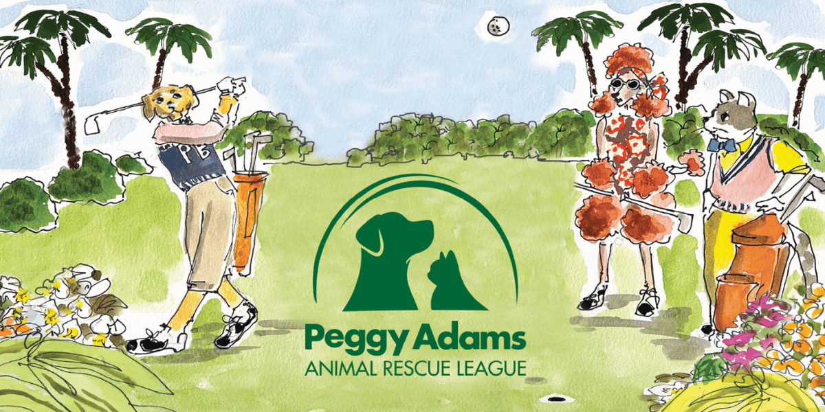 Rescue team with dogs and cats enjoying a golf game outdoors.