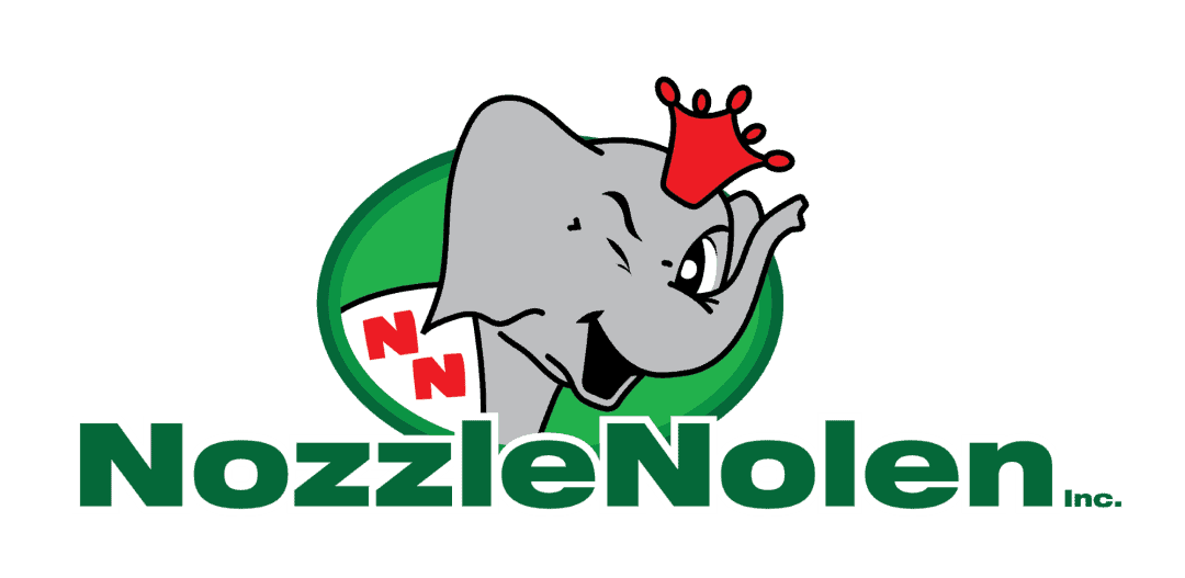 Friendly cartoon elephant logo with a red spray nozzle on its trunk for NozzleNolen pest control.