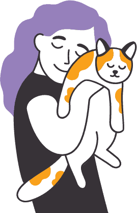 Woman holding a calico cat, showcasing love and care at Peggy Adams Animal Rescue.