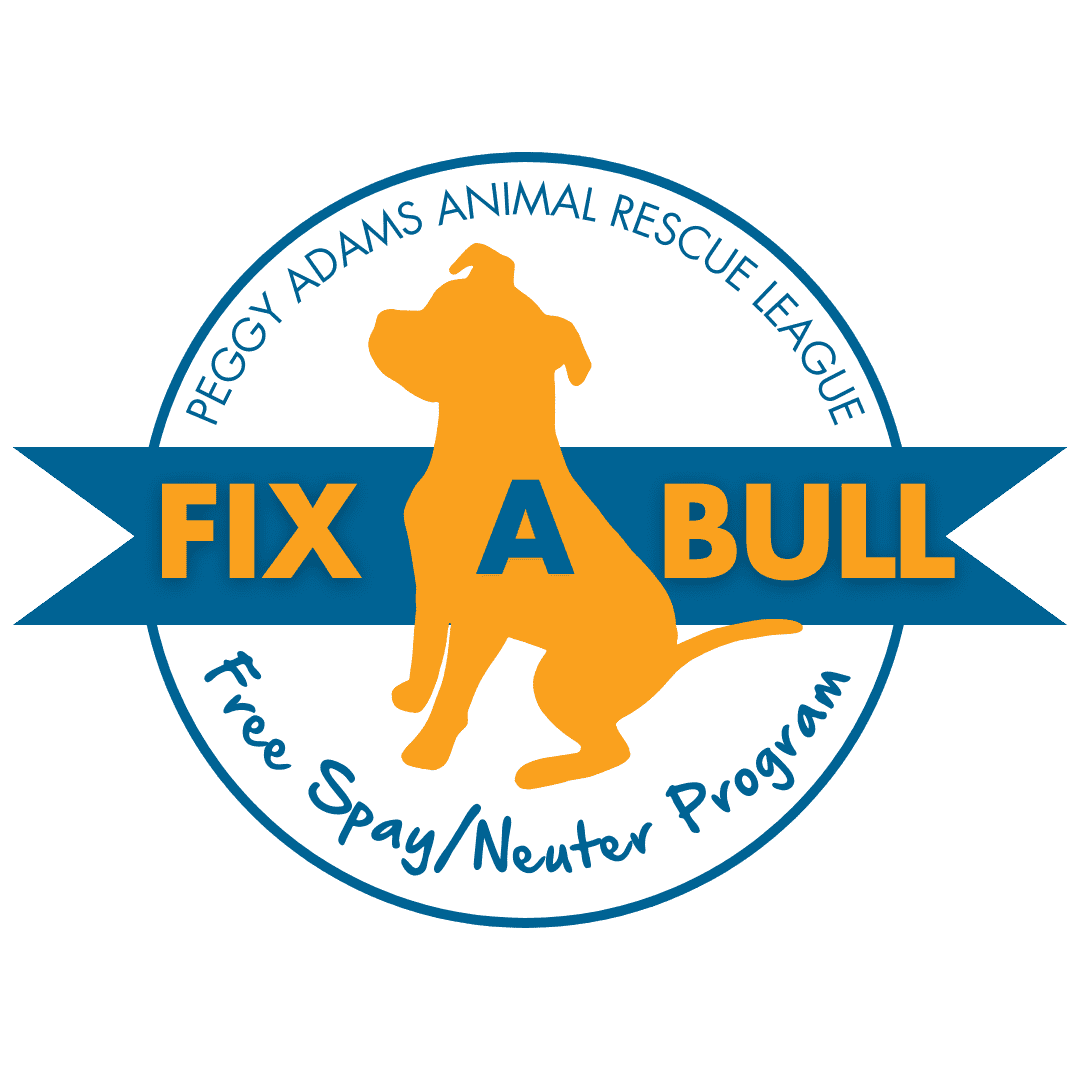 Logo para el programa Fix A Bull de Peggy Adams Animal Rescue League, promoviendo la esterilización/castración de mascotas.