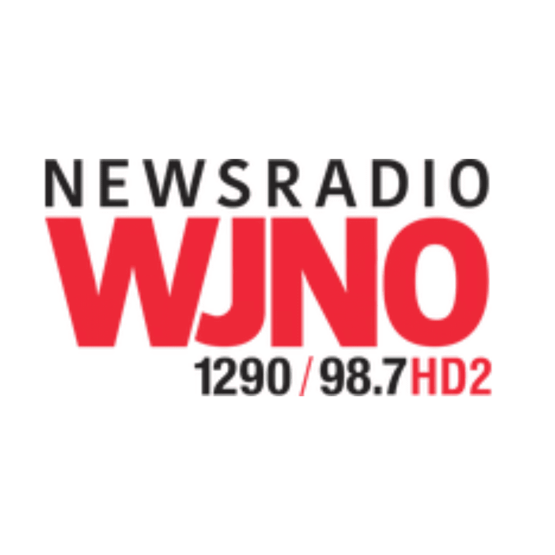 Logotipo de Newsradio WJNO con la frecuencia de la estación 1290/98.7 HD2.