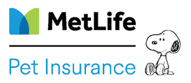 Logotipo del seguro para mascotas de MetLife con la ilustración del perro Snoopy.