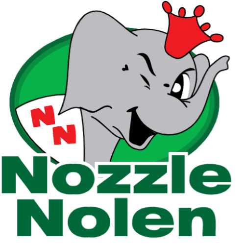 Elefante de dibujos animados con una corona roja, sonriendo, con el texto "Nuzzle Nolen".