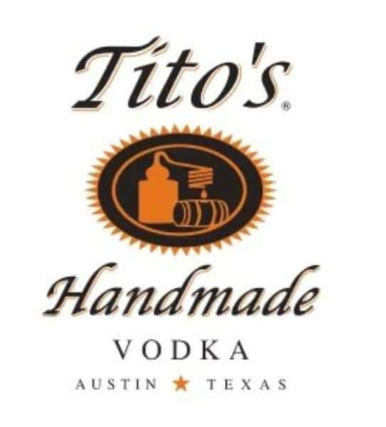 Logotipo de Tito's Handmade Vodka con ilustración de la destilería, Austin, Texas.