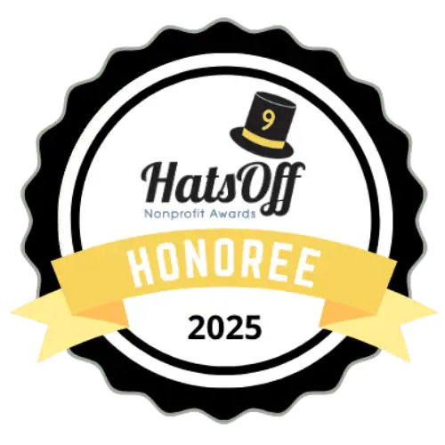 Honoree badge for HatsOff Nonprofit Awards 2025, recognizing outstanding contributions.