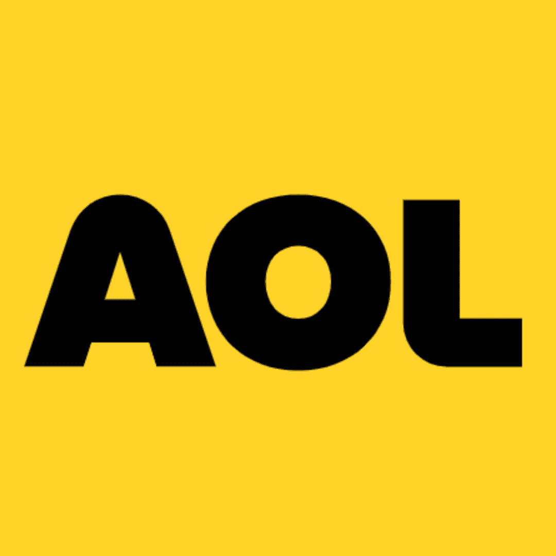 AOL logo displayed on a bright yellow background.